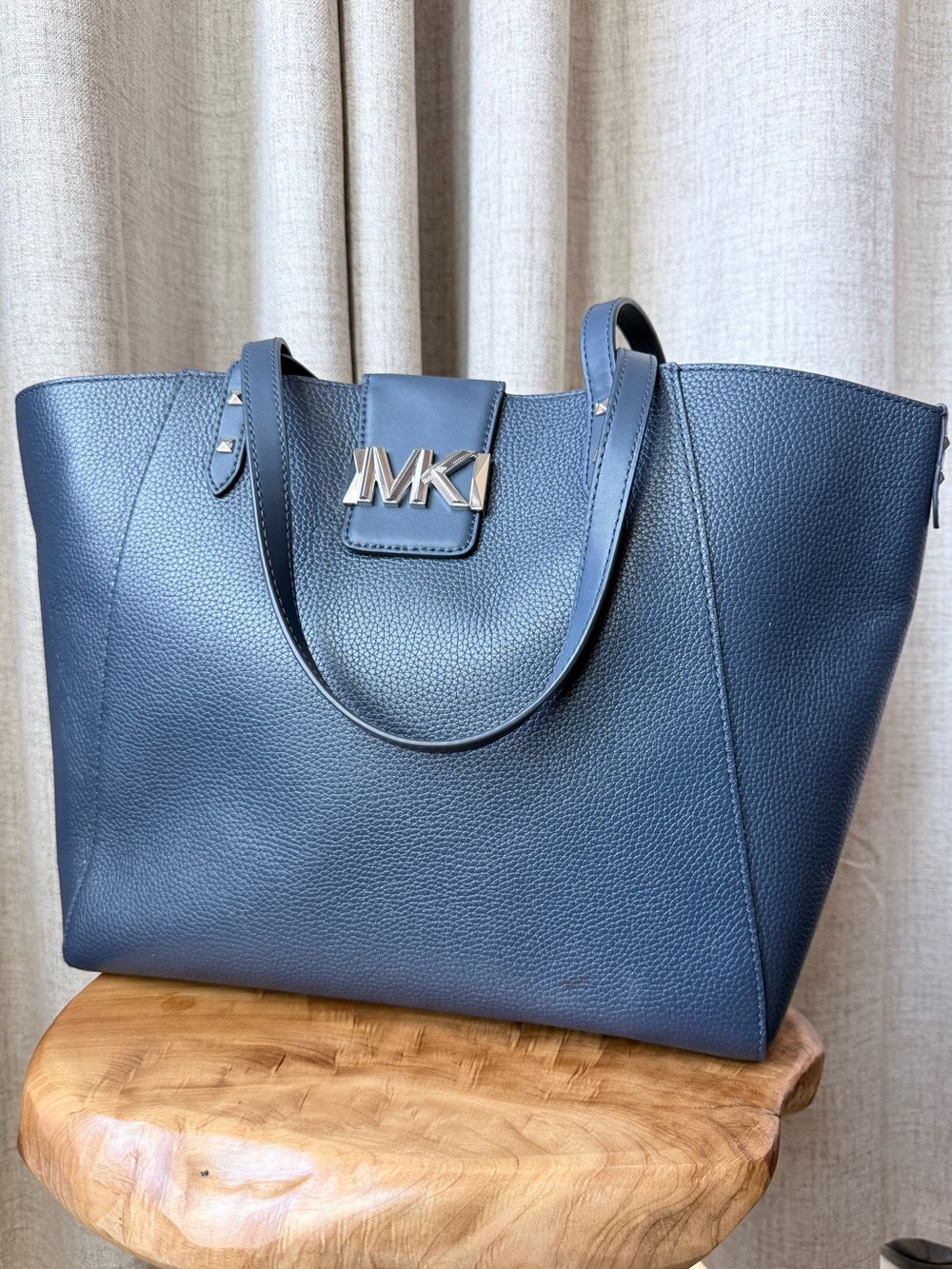 Michael Kors Karlie Large Navy Pebbled Leather Tote NWT